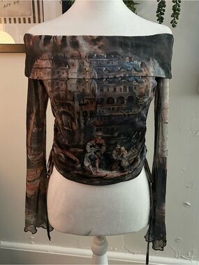 Renaissance Layered Mesh Top City Scape